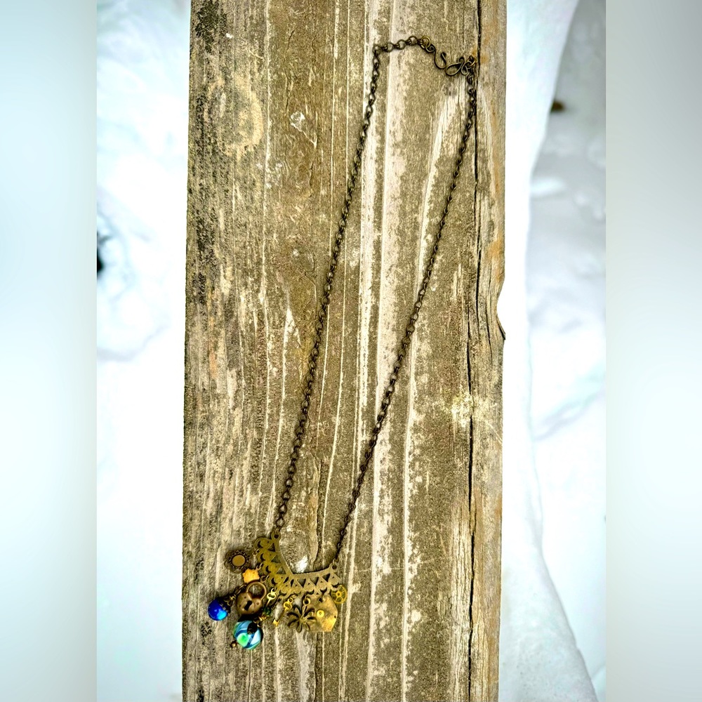 Beautiful Mixed Metal and Bright Bead Pendant Necklace, Artisanal, Handcrafted